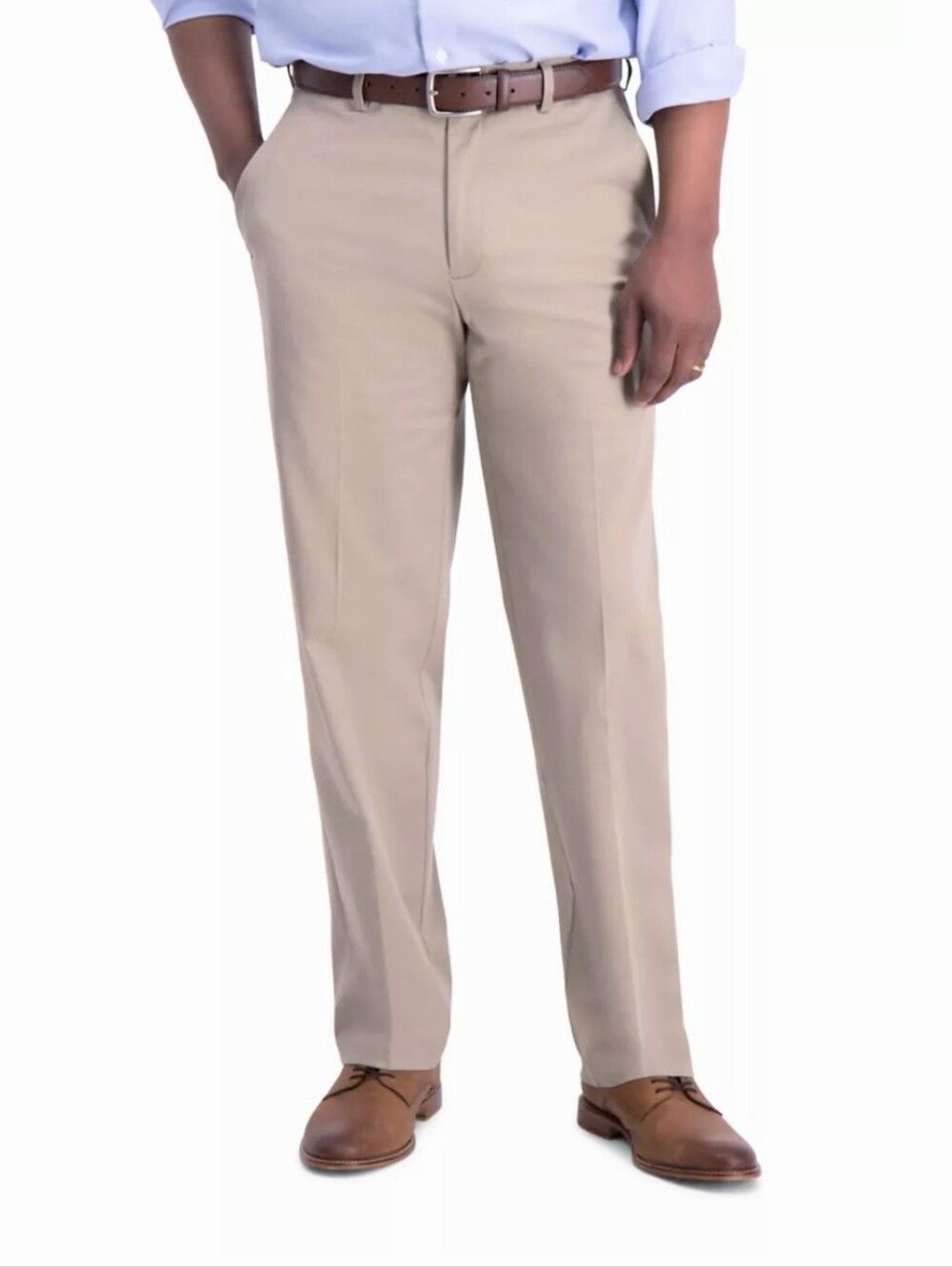 Haggar Premium No Iron Khaki Classic Fit Flat Front Hidden Stretch Pants 34x32